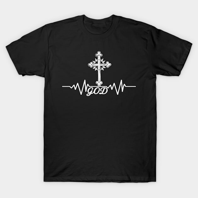 God Heartbeat Cross Christian Faith Pulse T-Shirt by Foxxy Merch